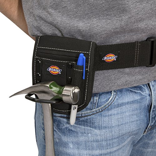 Dickies 2-Compartment Hammer Holder for Tool and Work Belts, Durable Canvas, Includes Tool Loop and Pocket, Fits up to 4.5-inch Belts, Black - color: Black