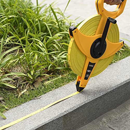 LAND 330FT/100M Heavy Duty Fiberglass Tape Measure - 1/2-Inch Wide, Dual Inch/Metric Scale, Durable Open Reel Measuring Tape for Surveying, Engineering, Runway Construction - size: 100 m