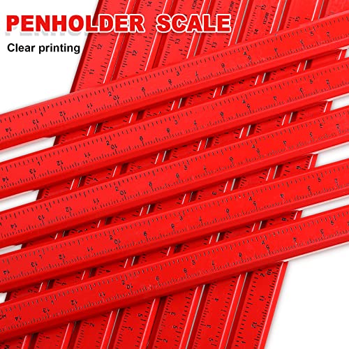 Honoson 200 Pcs Flat Construction Pencils with Printed Ruler Wood Graphite 2 Pcs Carpenter Pencil Sharpener for Woodworking Marking Tool(Red) - color: Red