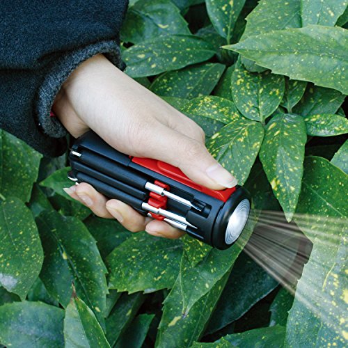 Apollo Tools Original Mr. 7-Hands, Multi Screwdriver Hand Tool, All In One Patented Screwdriver, 8 Screwdrivers in 1 Tool with Worklight and Flashlight - Red - DT1719