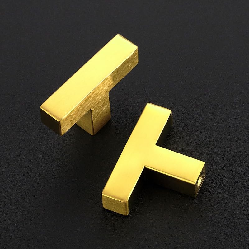 3 Pack Brushed Brass Cabinet Knobs, 2in Length Square Bar Drawer Pulls | Single Hole Grip, Stainless Steel Build, Kitchen Cabinet Restyle, For Drawers, Dressers, Cupboards, Closet Doors - color: Brushed Brass, size: 3 Pack, style: Square