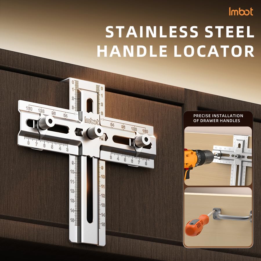 Imbot Cabinet Handle Jig, Drawer Pull Knob Template, Cabinet Hardware Jig - color: Stainless Steel