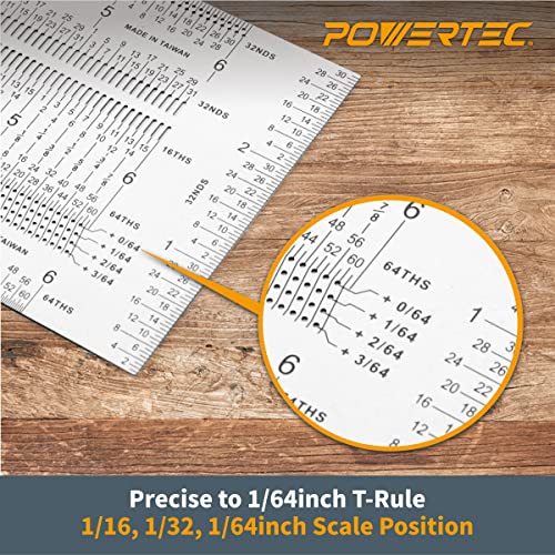 POWERTEC 80026 18 Inch Precision Marking T Rule, Stainless Steel Woodworking T Square Ruler for Marking, Measuring, Scribing Tool - size: 18" T ruler
