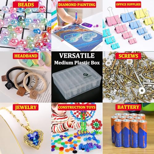 15pcs Bead Organizer Boxes, Medium Clear Plastic Storage Containers with Labels, Large Craft Case Ideal for Big Beads, Jewelry, Diamonds, Bracelets Making, Screws, Sewing, Mini Tools and Small Parts - size: 1 Pack 15 Pcs 3.1" x 2.2" x 1.2"