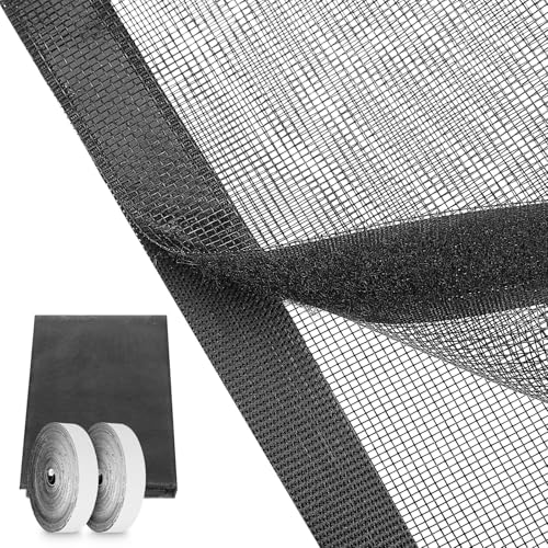 47.2 x 78.7 inch Window Screen with 23 Feet Black Upgraded Hook and Loop Adhesive Edging Frame Free Cutting DIY Self-Adhesive Window Screen Mesh Curtain Replacement