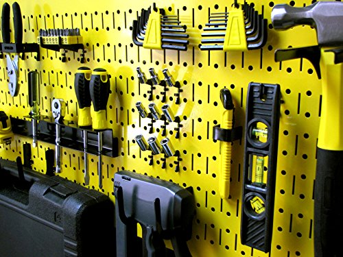 Wall Control Pegboard Rack Horizontal Metal Pegboard Garage Tool Storage Pack - Two 32-Inch Wide x 16-Inch Tall Easy To Install Peg Boards (Yellow) - color: Yellow