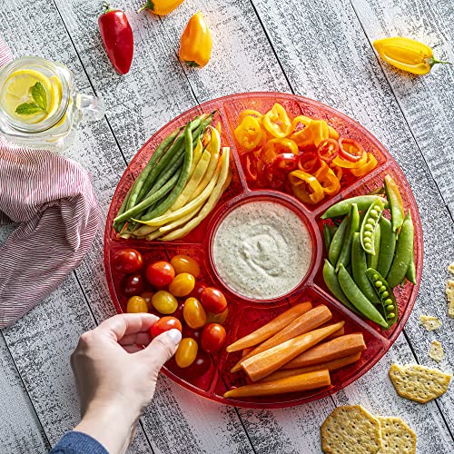 Plasticpro 6 Sectional Round Plastic Serving Tray/Platter (2, Red) - color: Red