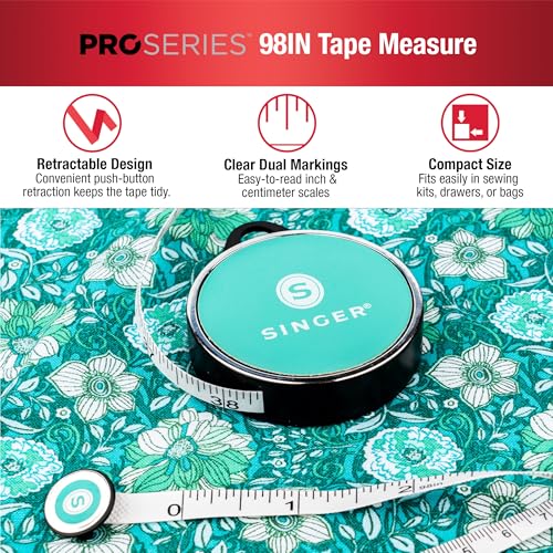 SINGER 50003 ProSeries Retractable Tape Measure, 98-Inch, Teal