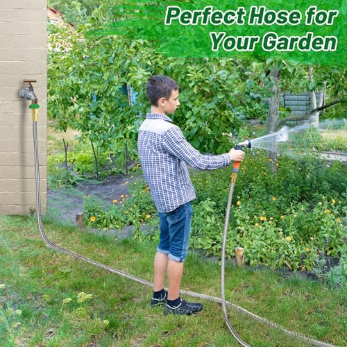 Metal Garden Hose with Male to Female Connector, 15ft - size: 15ft