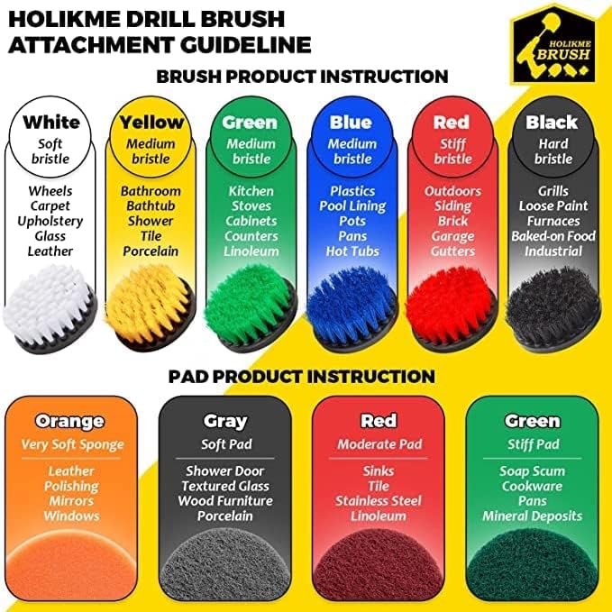 Holikme 40 Piece Drill Brush Attachment Set and Scrub Pad Set for Clean