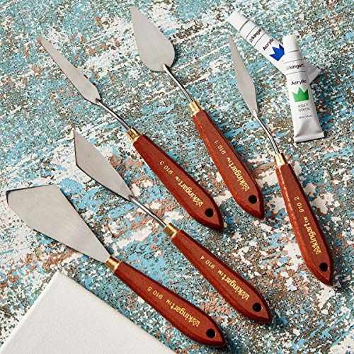 KINGART Painting and Palette 5 Pc. KNIFE SET for Scraping, Mixing and Painting with Oil and Acrylic Paints