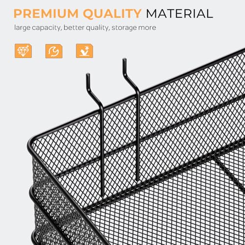 INCLY 4 Pack Upgrade Pegboard Baskets, 4 Sizes Square Metal Mesh Basket - color: Black
