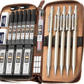 29PCS Metal Mechanical Pencil Set, Professional Drawing Kit in Leather Case | Mechanical Pencil Pack: 0.3 0.5 0.7 0.9 2mm Pencil Holder, (6B 4B 2B HB 2H 4H) Lead, Erasers, for Art Drafting Sketching - color: Gold, size: 1 Count (Pack of 5)