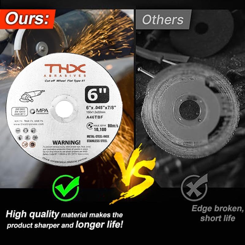THX 6 Inch Cut Off Wheel,Long-Lasting Thin Cutting Wheel,12 Pack - size: 6" x 0.045" x 7/8"