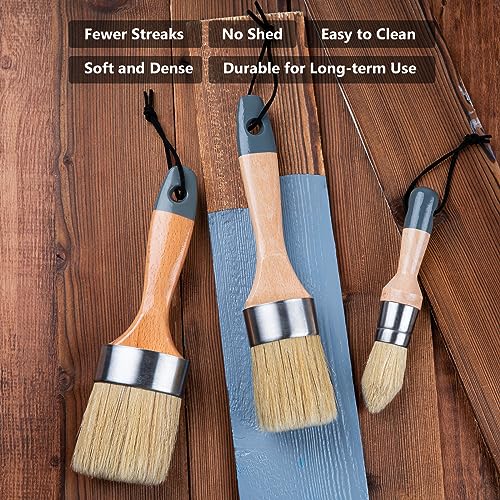 Mister Rui Chalk Wax Paint Brush 3 pcs, Large Wax Brush for Furniture - size: 3PCS, 1 Large, 1 Medium, 1 Small