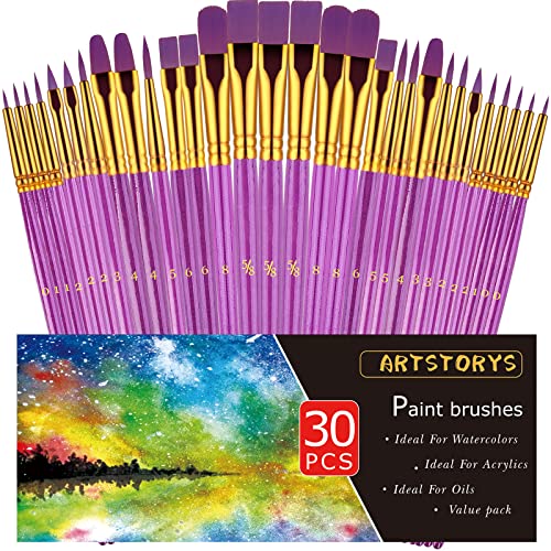 Artstorys 30Pcs Paint Brush Set for Acrylic, Oil & Watercolor, Purple - color: Nickel,purple