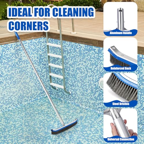 Potchen 3 Pcs Pool Cleaning Kit with Hand Skimmer Net, 17.9" Brush - style: 17.9" Brush