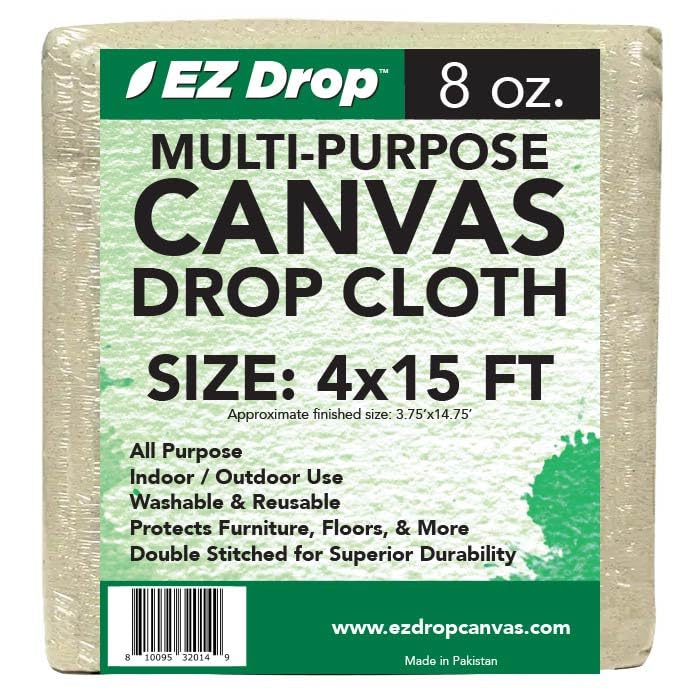 EZ Drop Painter's Large Canvas Fabric Drop Cloth for Painting (4 ft. x 15 ft.) - size: 4 ft. x 15 ft.