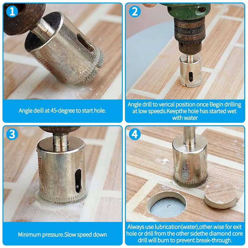 Diamond Hole Saw Set of 3, Glass Hole Saw Drill Bit Kit Suitable for Ceramic Glass Tile Porcelain Marble (6, 8, 10mm) - size: 3 in 1 | 6,8,10mm