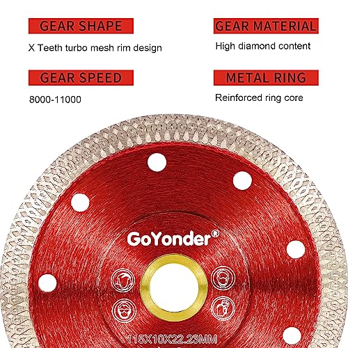 GoYonder 4.5 Inch Super Thin Diamond Saw Blade for Cutting Porcelain Tiles,Granite Marble Ceramics - size: 4.5"