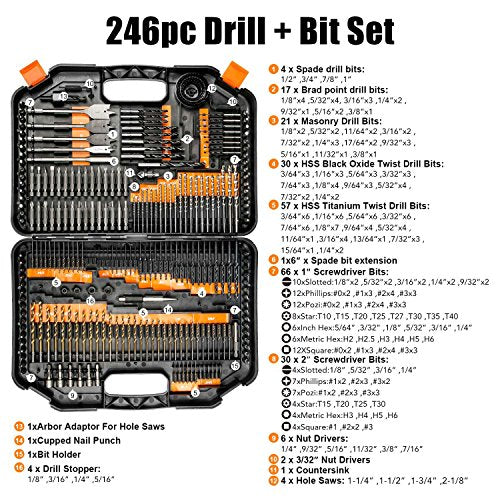 ENERTWIST Drill Bit Set, 246PCS Drill Bits, Driver Set with Portable Case - style: 246PCS