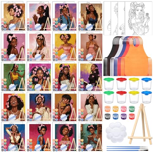 Sherr 140 Pcs 20 Set Pre Drawn Canvas Painting Kit, Bows Lady - style: Bows Lady