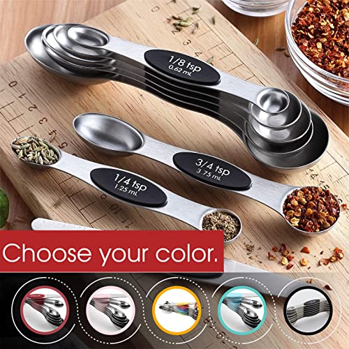 Spring Chef Stainless Steel 8 Magnetic Measuring Spoons Set, 2 Pack, Black - color: Black, size: 2-Pack