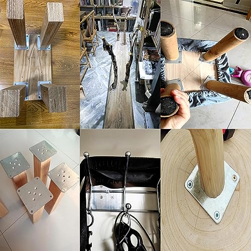 4 Pack Leg Mounting Plates Furniture Wooden Legs Mount Flat T-Plate Connector Attachment Bracket Base with Screws for Sofa Cabinet Chair Couche Seat Repair Replacement DIY