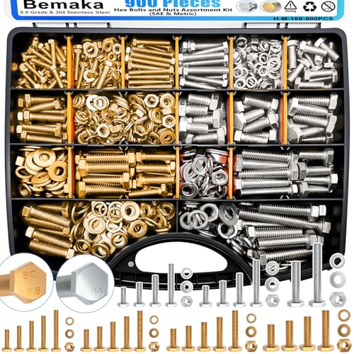 Hex Bolts and Nuts Assortment Kit 1/4-20 5/16-18 3/8-16 M4 M5 M6 M8 - color: Silver - M4 M5 M6 M8 1/4-20 5/16-18 3/8-16
