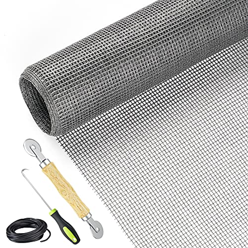 Screen Repair Kit Easy DIY Project 36" x 90" Fiberglass Screen Mesh with Rolling Tool and Screen Retainer Spline Screen Replacement kit for Windows Sliding Doors and Patio Screens (36" x 90", Gray) - color: Gray, size: 36" x 90"