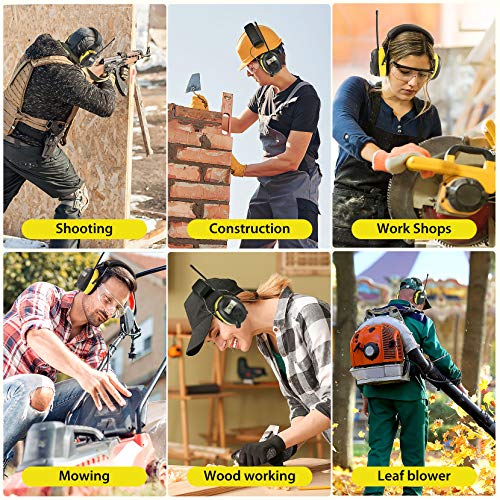BJKing AM/FM Radio Headphones with Digital Display, 30dB AM FM Hearing Protection Safety Ear Muff, Ear Protection Headphone for Mowing, Landscaping, Shooting and Construction Black-Yellow - color: Yellow