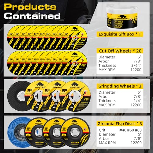 26 Packs Angle Grinder Cutting Flap Grinding Disc Wheel, 5 Inch | 20 Packs 5"x3/64"x7/8" Cut off Wheels,3 Packs 4.5"x7/8" 60 Grit Flap Discs, 3 Packs 5"x3/64"x7/8" Grinding Wheels - size: 5 INCH