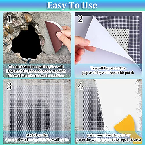 Hotop 18 Pcs Drywall Repair Kit 2/ 4/ 6/ 8'' Drywall Repair Patch Hole Wall Ceiling Patch with Self-adhesive Aluminum Mesh for Hole Spackle Plaster Paste Sheetrock Wall Repairs