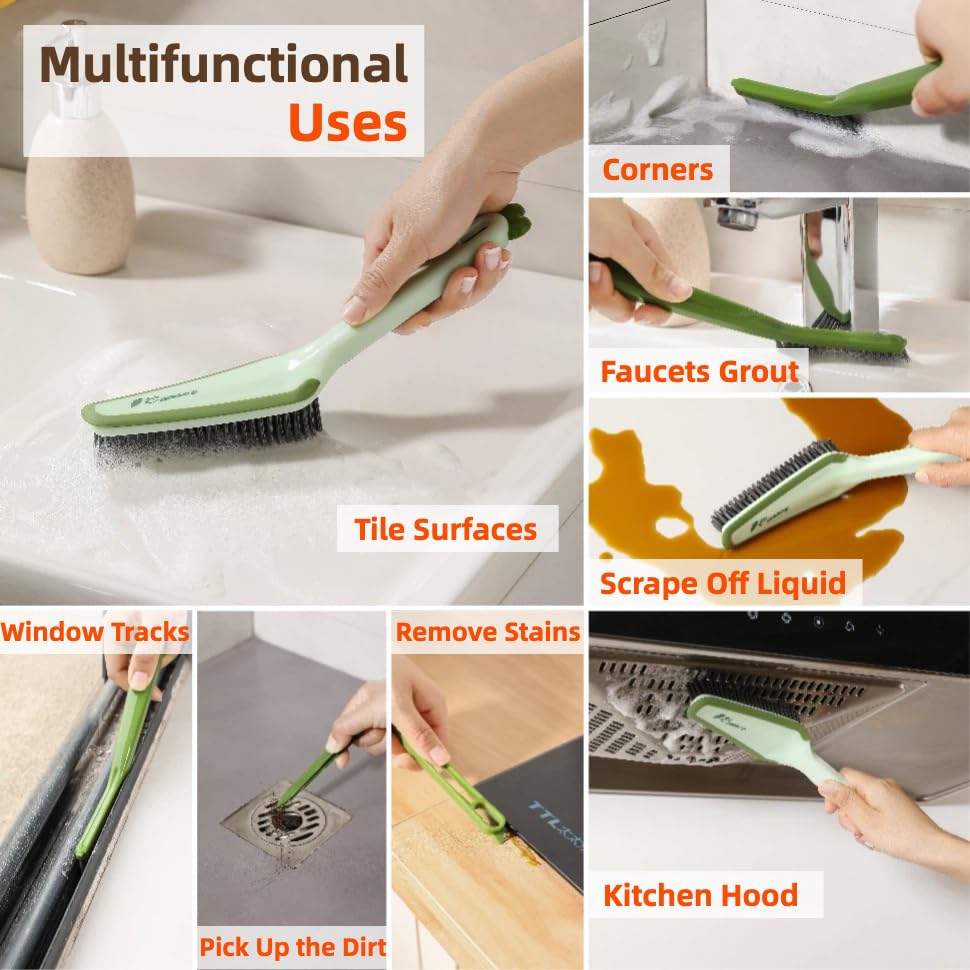 3-in-1 Detail Cleaning Brush, Crevice Grout Brush, Green - color: Green
