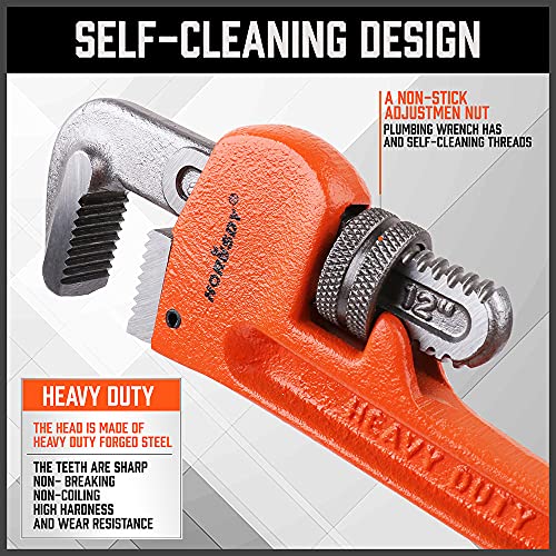 HORUSDY 4 Pack Heavy Duty Pipe Wrench Set, Adjustable 8" 10" 12" 14" Soft Grip Plumbing Wrench Set with Storage Bag - style: 4 Pieces