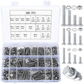 Hex Bolts and Nuts and Washers Assortment Kit, 496 Pcs Metric Hex Head Nuts and Bolts Kit, Stainless Steel Machine Screws Bolts Nuts Flat & Spring Lock Washers Set - M4 M5 M6