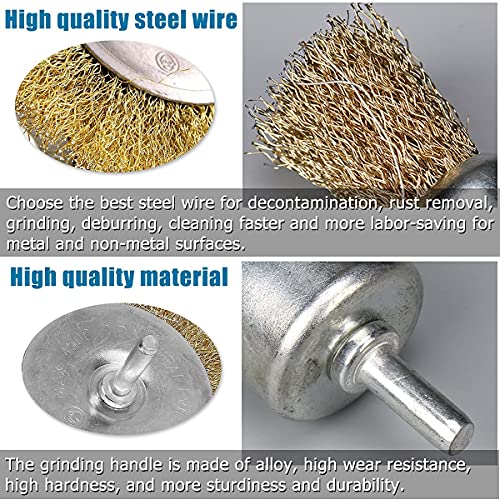 18 Pack Wire End Brush Set, Brass Wire Brush for Drill ,6 Sizes 0.012" Crimped Wire Wheel for Drill 1/4 Inch Shank, for Drill Attachment
