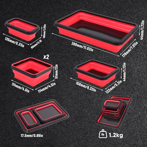 Collapsible Magnetic Parts Tray Set, Double-Sided Foldable Magnetic Tool Tray for Screws Bolts Nuts Washers, Ideal Storage Organizer for Mechanics Automotive DIY Garage Workshop
