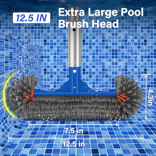 Pool Cleaning Kit 12.5 in Pool Brush Head,Skimmer Net 76.5 in Aluminum Pole
