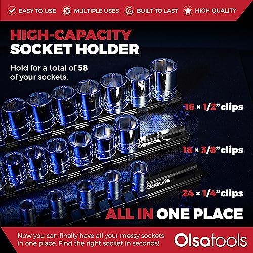 Olsa Tools 3-sets Socket Organizer Rail with Locking Caps, Black - color: Black, size: 3pc, 1/4, 3/8, & 1/2-Inch Drive