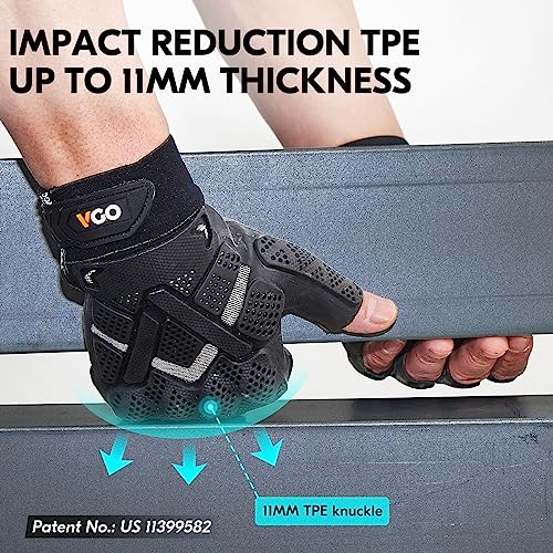 Vgo... NGG X1 Seamless Utility Gloves, Half Finger Mechanic Synthetic Leather Gloves,Knuckle Impacted Work Gloves - color: Black-heavy Duty, size: X-Large(1 Pair)