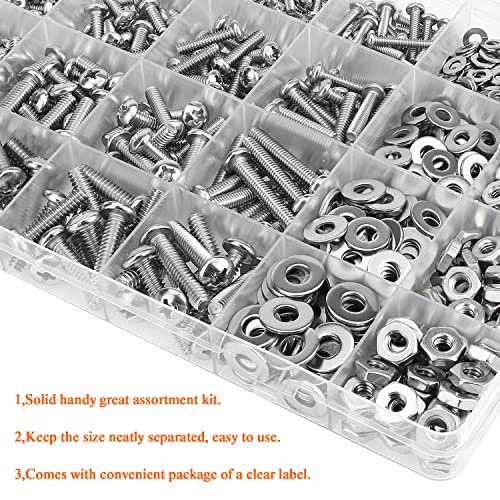 HELIFOUNER 720 Pieces #4-40#6-32#8-32#10-24 Phillips Pan Head Machine Screws Nuts Washers Assortment Kit, Coarse Thread, Fully Machine Threaded, 304 Stainless Steel - size: #4-40 #6-32 #8-32 #10-24, style: Phillips Pan Head