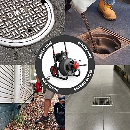 POPULO 75 ft x 1/2 inch Upgraded Electric Sewer Drain Snake Auger with 8 Cutters and 1 Root Killer, for 2-4 inch Pipes, Auto Feed Plumbing Drain Cleaner Machine, PEDC-75 Generation Two - style: 75ft x1/2inch