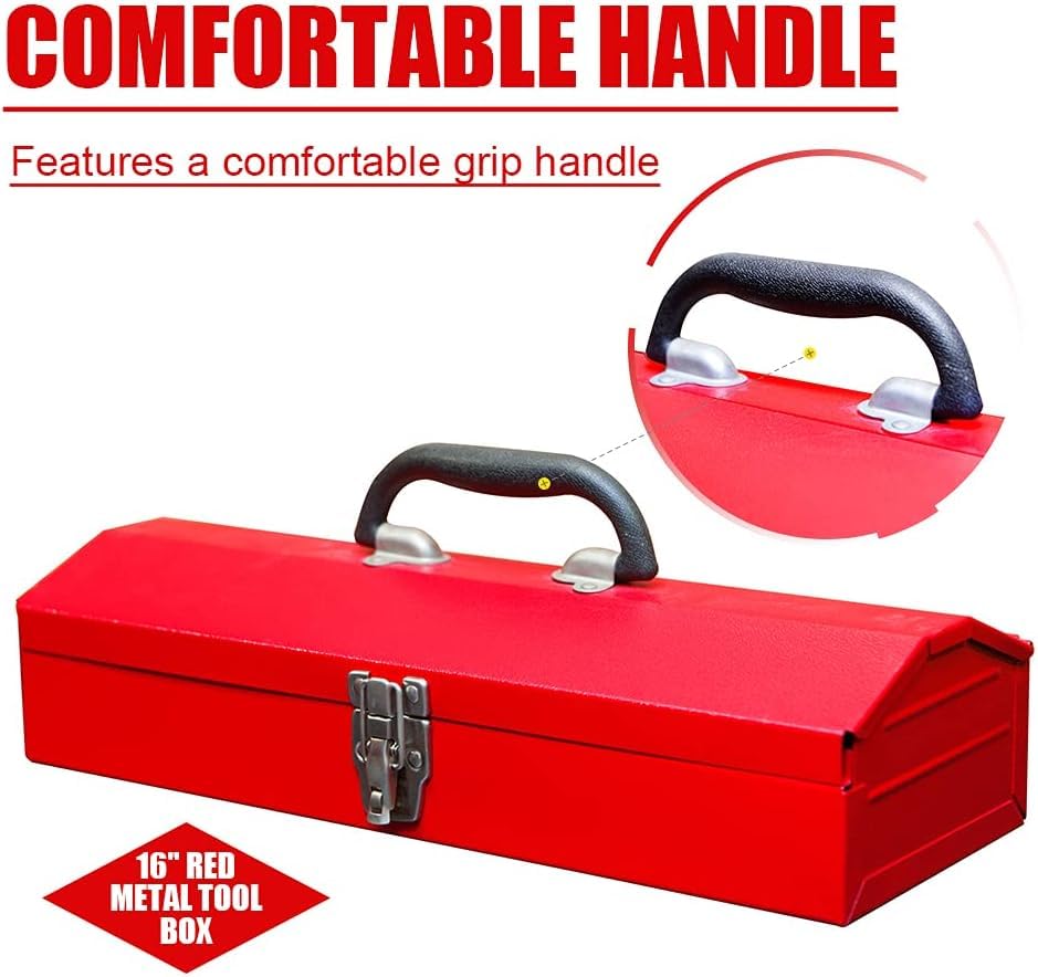 2PCS Portable Tool Box, Metal Tool Box, 4 Non-Slip Foot Pads, Ideal for Trailer, Mechanic, DIY-ers, Car Toolbox, Workshops, Garages, Repair Shops,Red - size: 2P-16.7in-Red