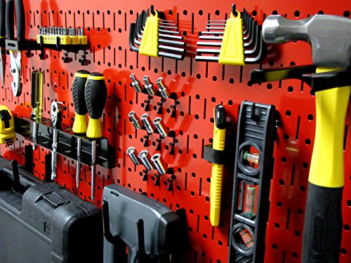 Wall Control Pegboard Rack Horizontal Metal Pegboard Garage Tool Storage Pack - Two 32-Inch Wide x 16-Inch Tall Easy To Install Peg Boards (Red) - color: Red