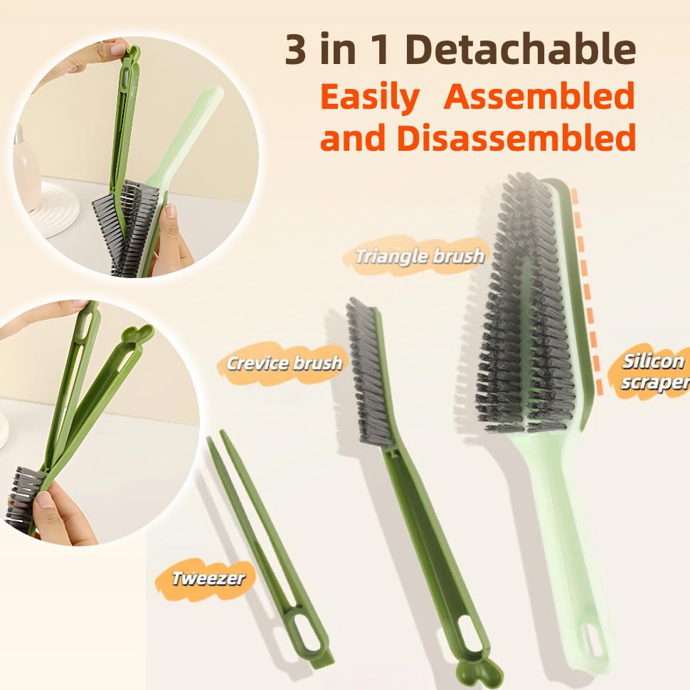 3-in-1 Detail Cleaning Brush, Crevice Grout Brush, Green - color: Green