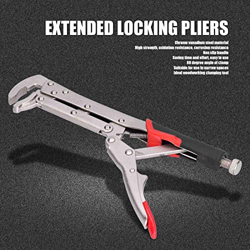 80 Degree Locking Curved Nose Pliers 10.6" Long Reach Woodworking Pliers Extra Long Curved Jaw Grip Hand Tools needle nose vice grips clamps for Woodworking, Pipe Clamping in Tight Spaces