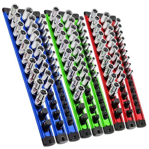 Magnetic Socket Organizer 9-Piece for 1/4, 3/8, 1/2 Sockets Red/Blue/Green