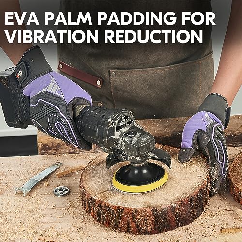 Vgo... Heavy Duty Synthetic Leather Work Gloves Women,Impact Protection Mechanic Gloves,Touchscreen(SL8849IP-FM) - color: Purple, size: Large(1 Pair)