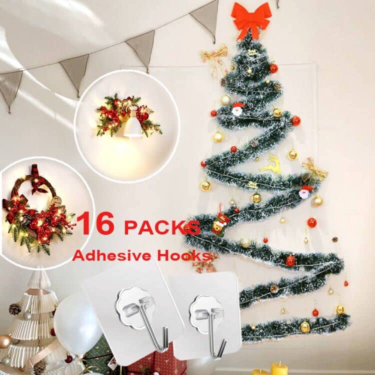 ZESLMG Adhesive Wall Hooks for Hanging, 16 Pack Self Sticky Hooks Heavy Duty 22lb Clear, Removable Shower Hook No Damage for Towel Key Coat Wreath Picture Outdoor Ceiling Bathroom Kitchen, Waterproof - size: 16 Regular Hook